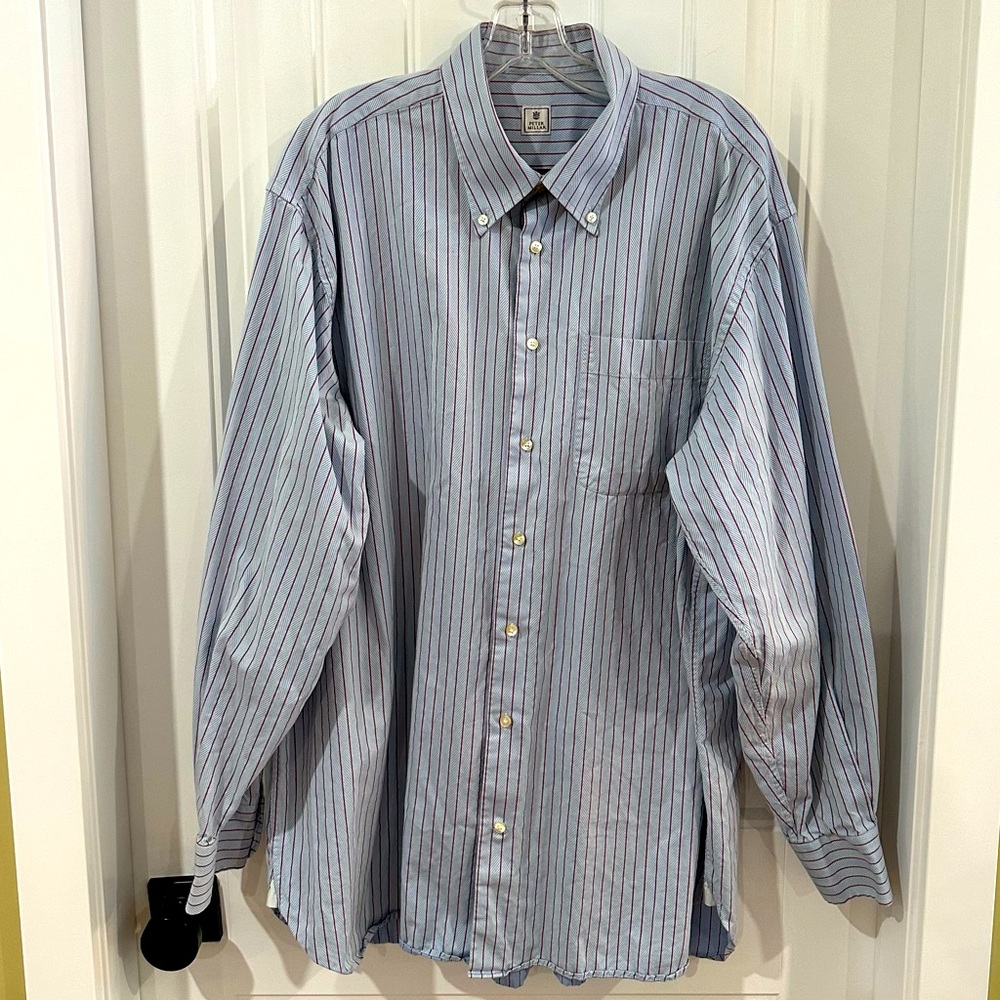 Peter Millar Button Down Dress Shirt Men’s XL Blue Striped